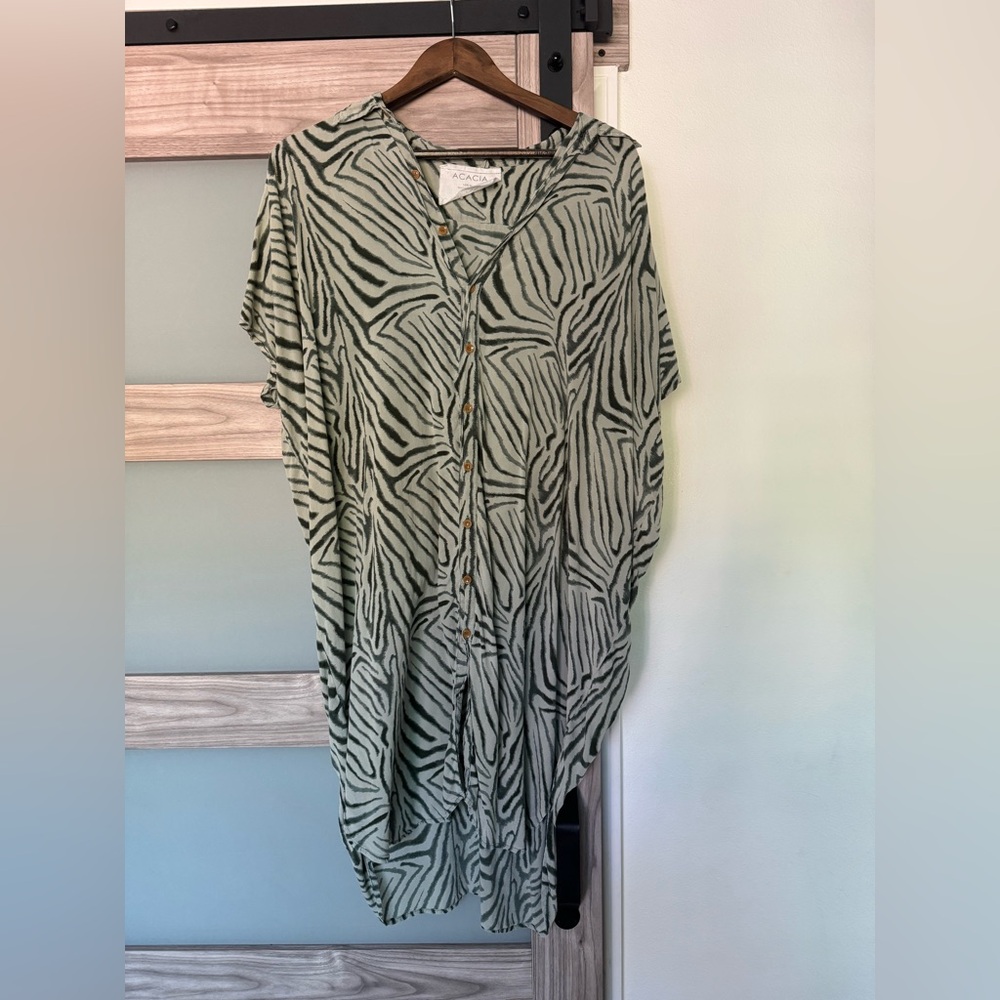 acacia swimwear sage green zebra-print midi dress